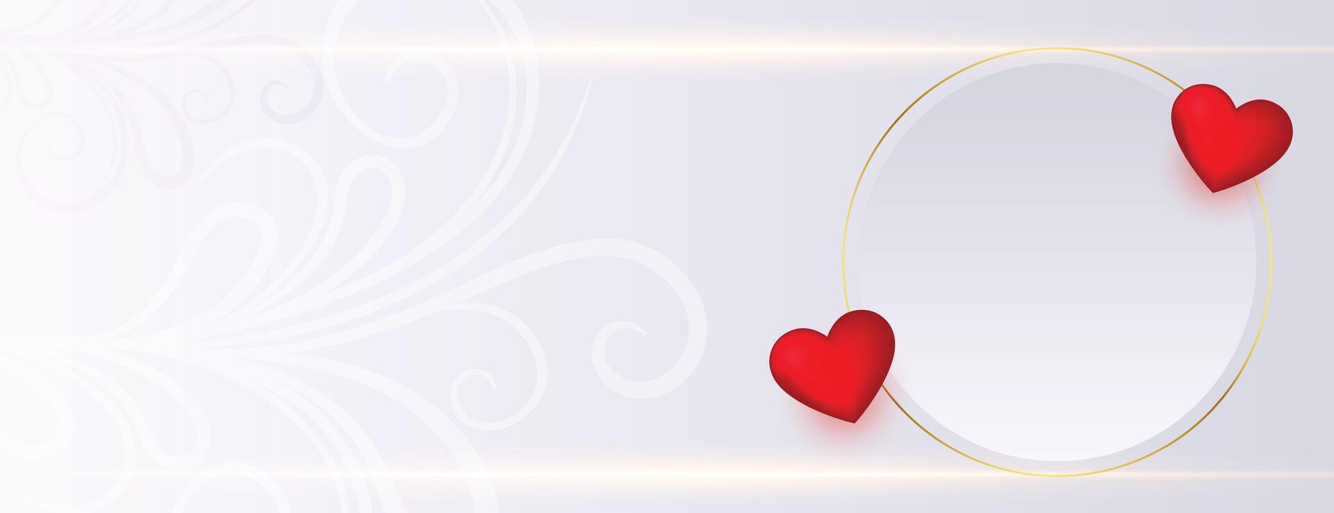 white valentines day banner with two love hearts and text space vector