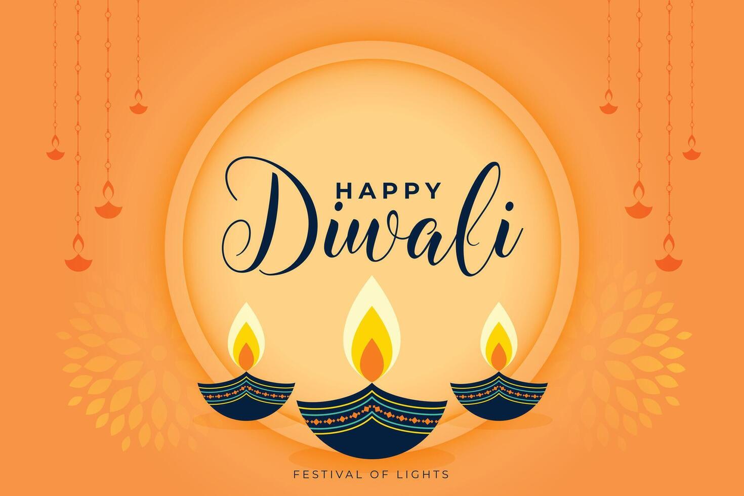 happy diwali greeting banner with ethnic style lamp or diya vector