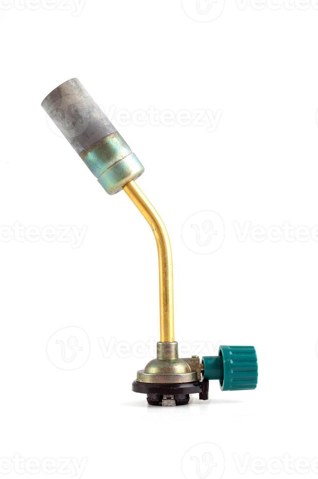 Manual gas torch burner for gas bottle, flame gun blow torch for camping, isolated on white background with clipping path included. photo