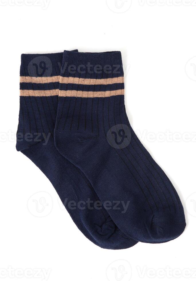 Dark blue socks isolated on white background photo