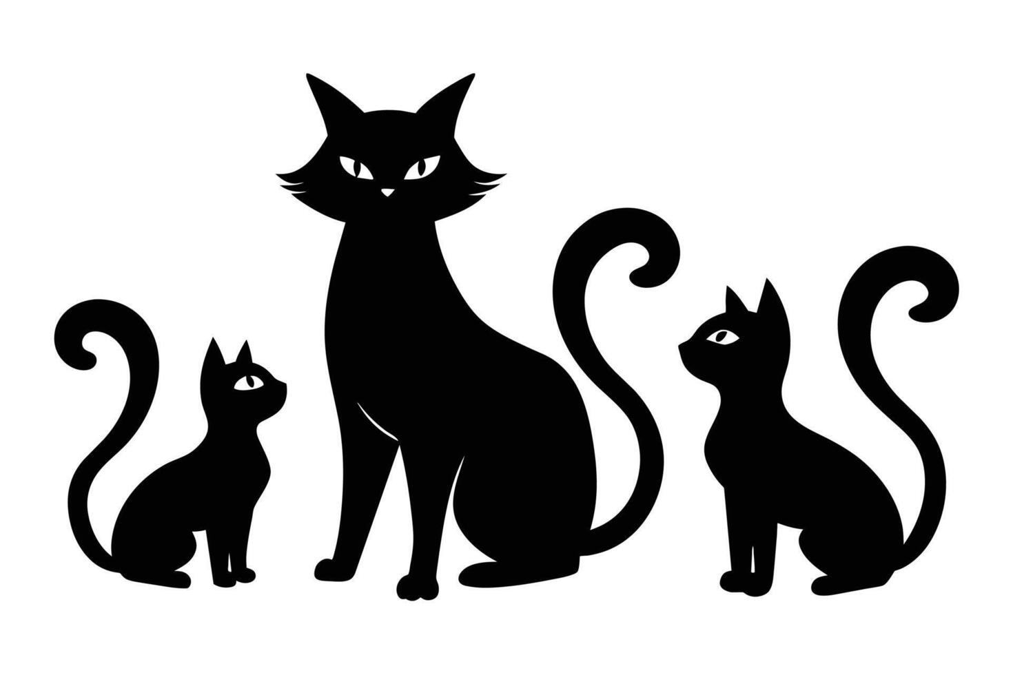 Vector set of cat silhouettes. Black cat vector isolated on white background