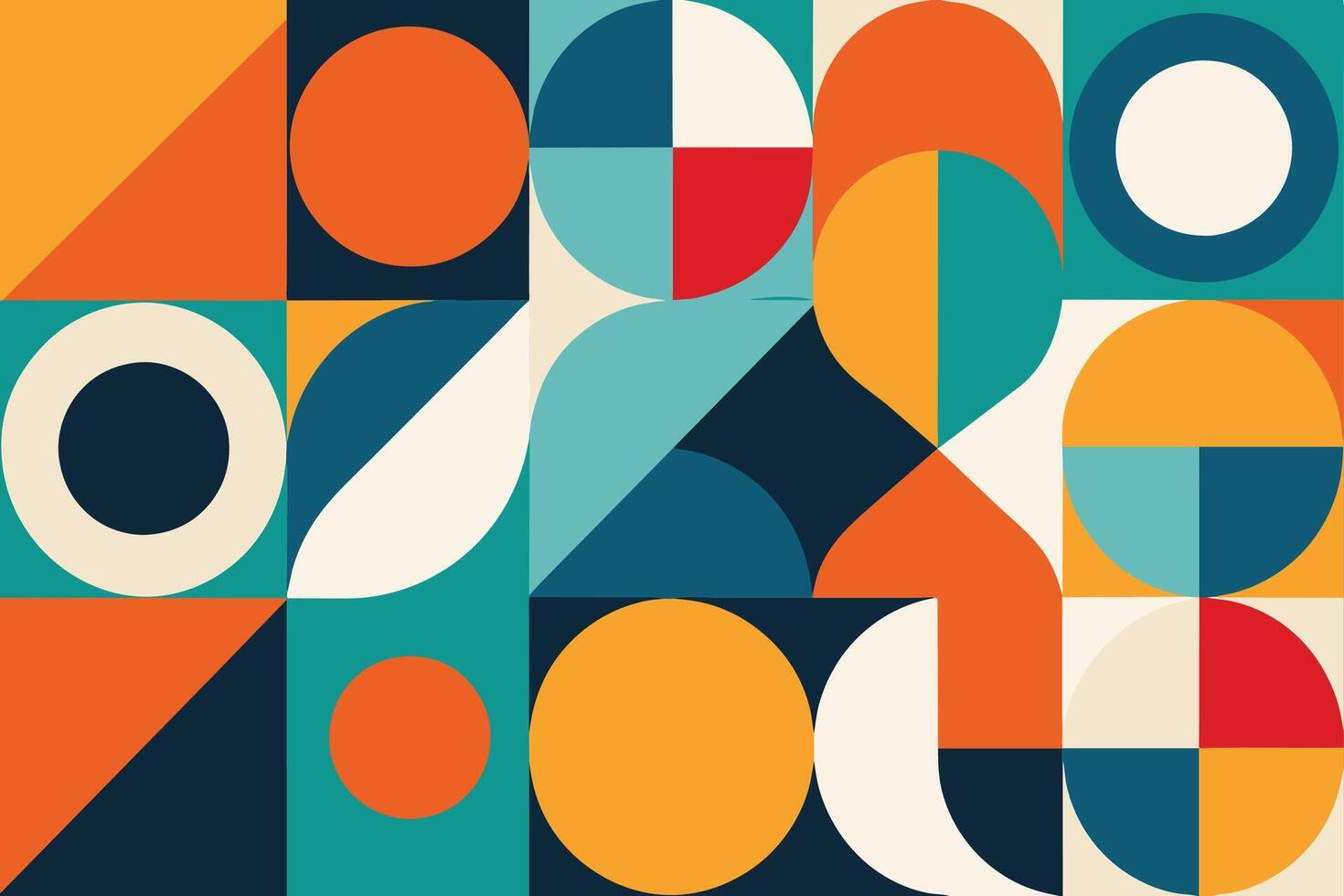 geometric pattern element in mid-century style. Retro abstract collection of colorful circle, curve, square and triangle shapes. Modern trendy design for cover, business card, poster, wall art vector