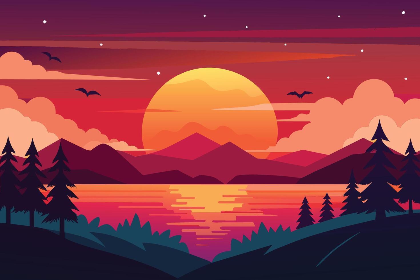 hermosa puesta de sol sobre fondo de verano vector