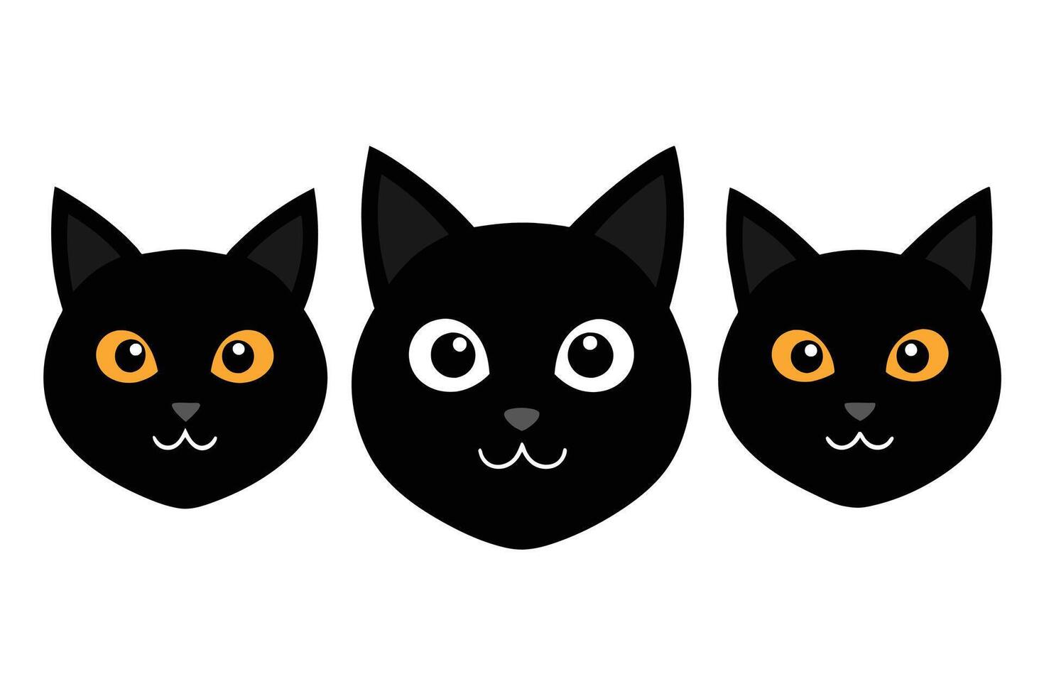 conjunto de negro clasificado gatos caras aislado en blanco antecedentes vector