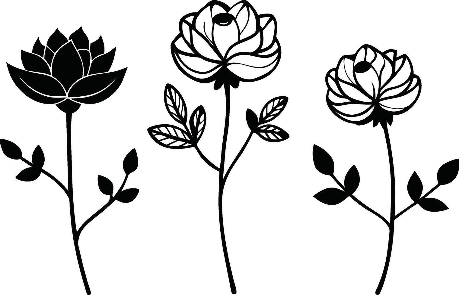 Set of Hand Drawn Line Flowers vector