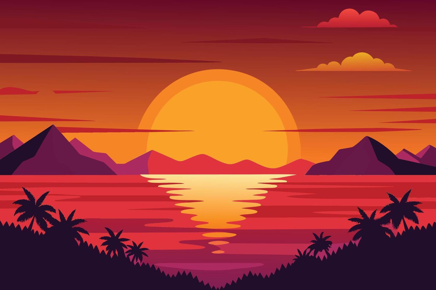 hermosa puesta de sol sobre fondo de verano vector