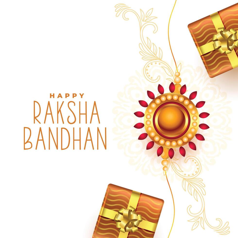 happy raksha bandhan wishes card template with gift hamper design vector