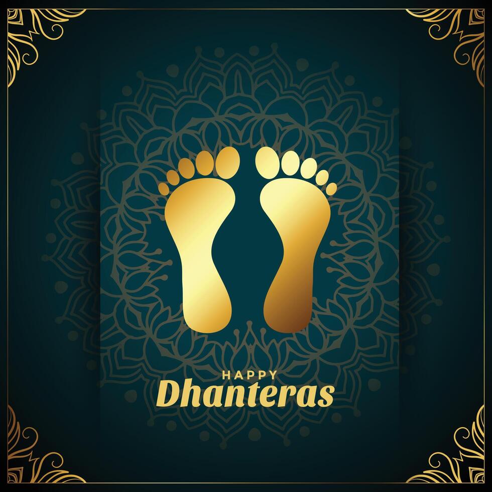 happy dhanteras background with golden god feet print vector