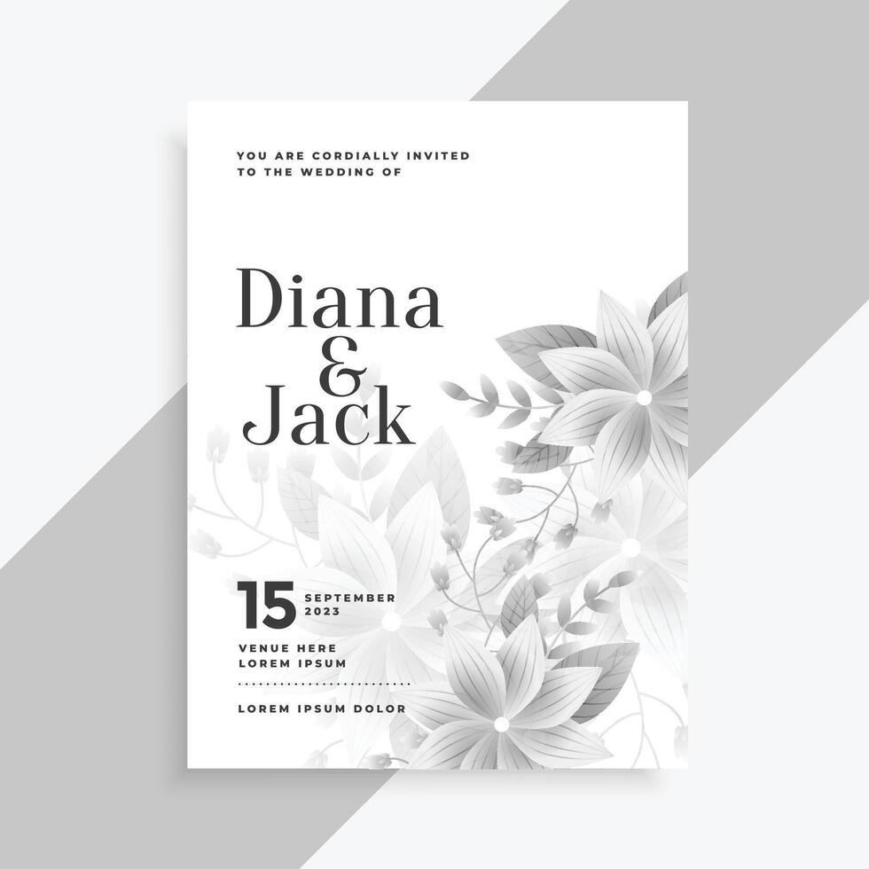 white theme wedding invitation flower card design vector
