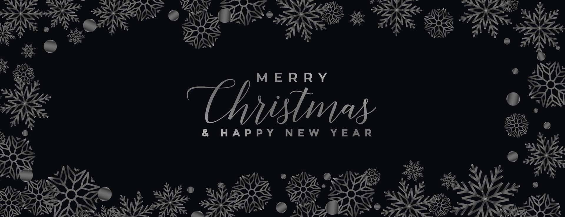 merry christmas black background with snowflakes border vector