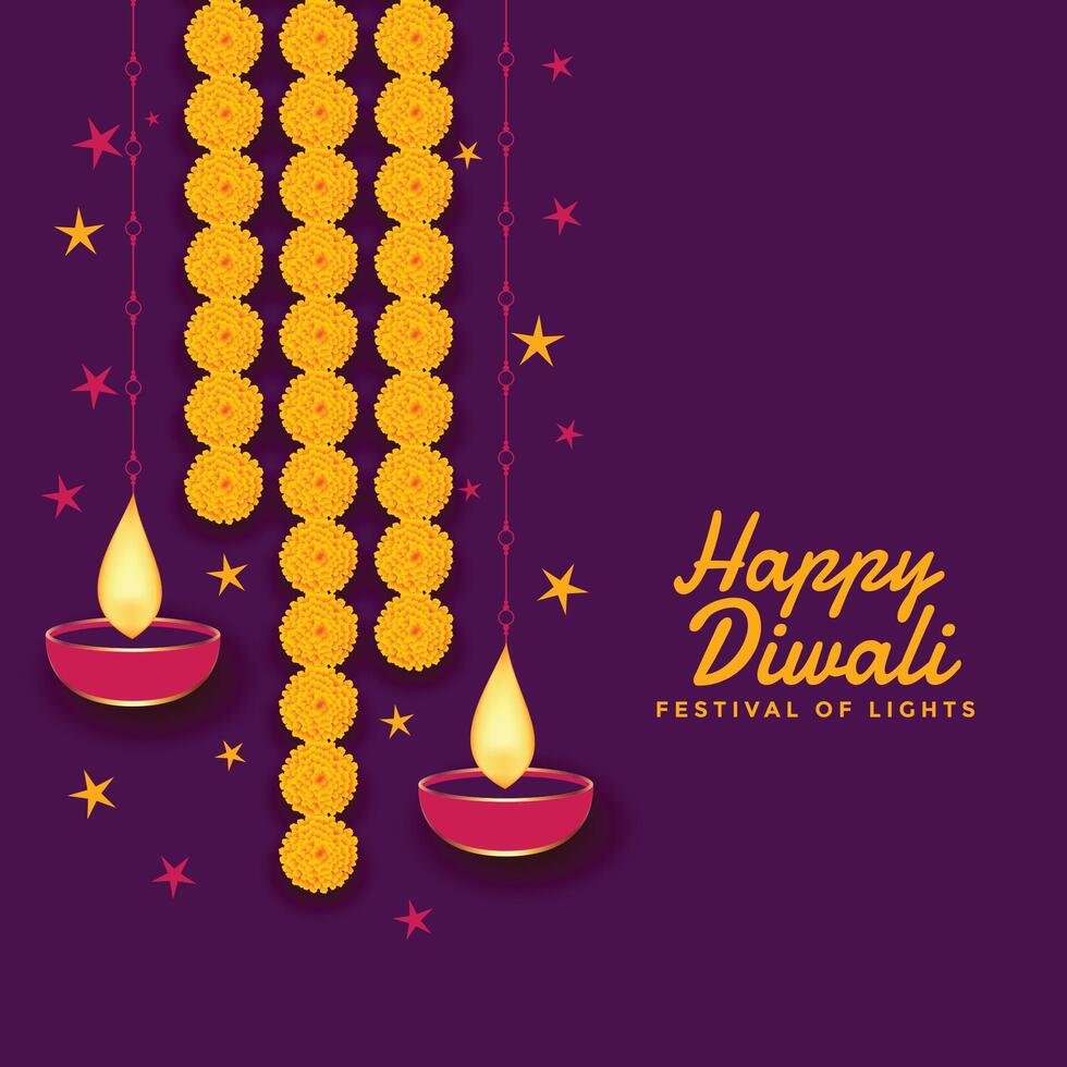 happy diwali decoration with marigold flower vector