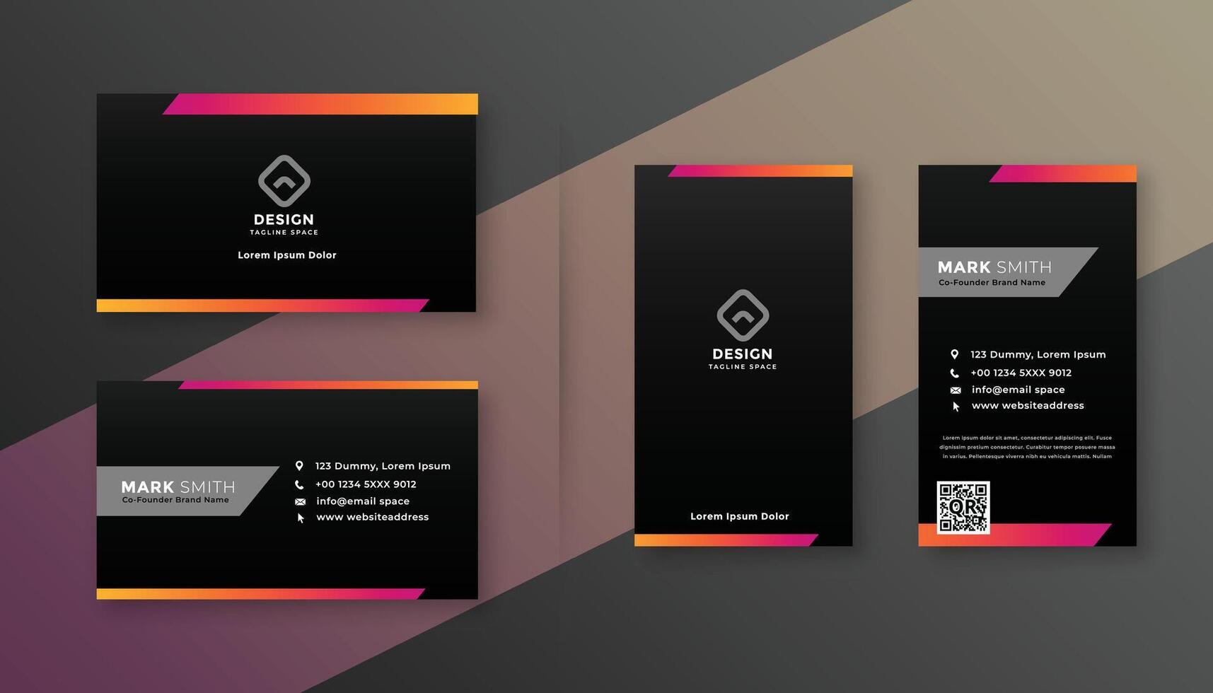 dark business card design with colorful shape vector