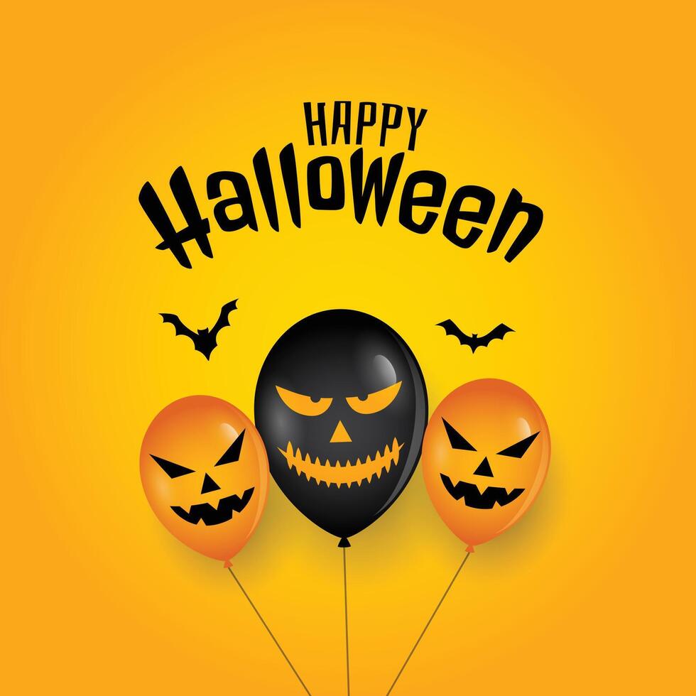 Scary balloon and bats on happy halloween card vector