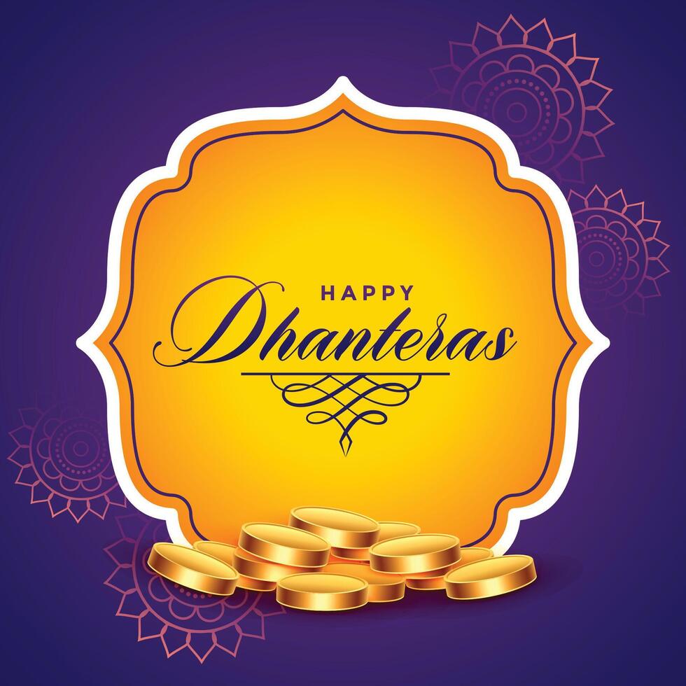 contento Dhanteras antecedentes con dorado monedas diseño vector