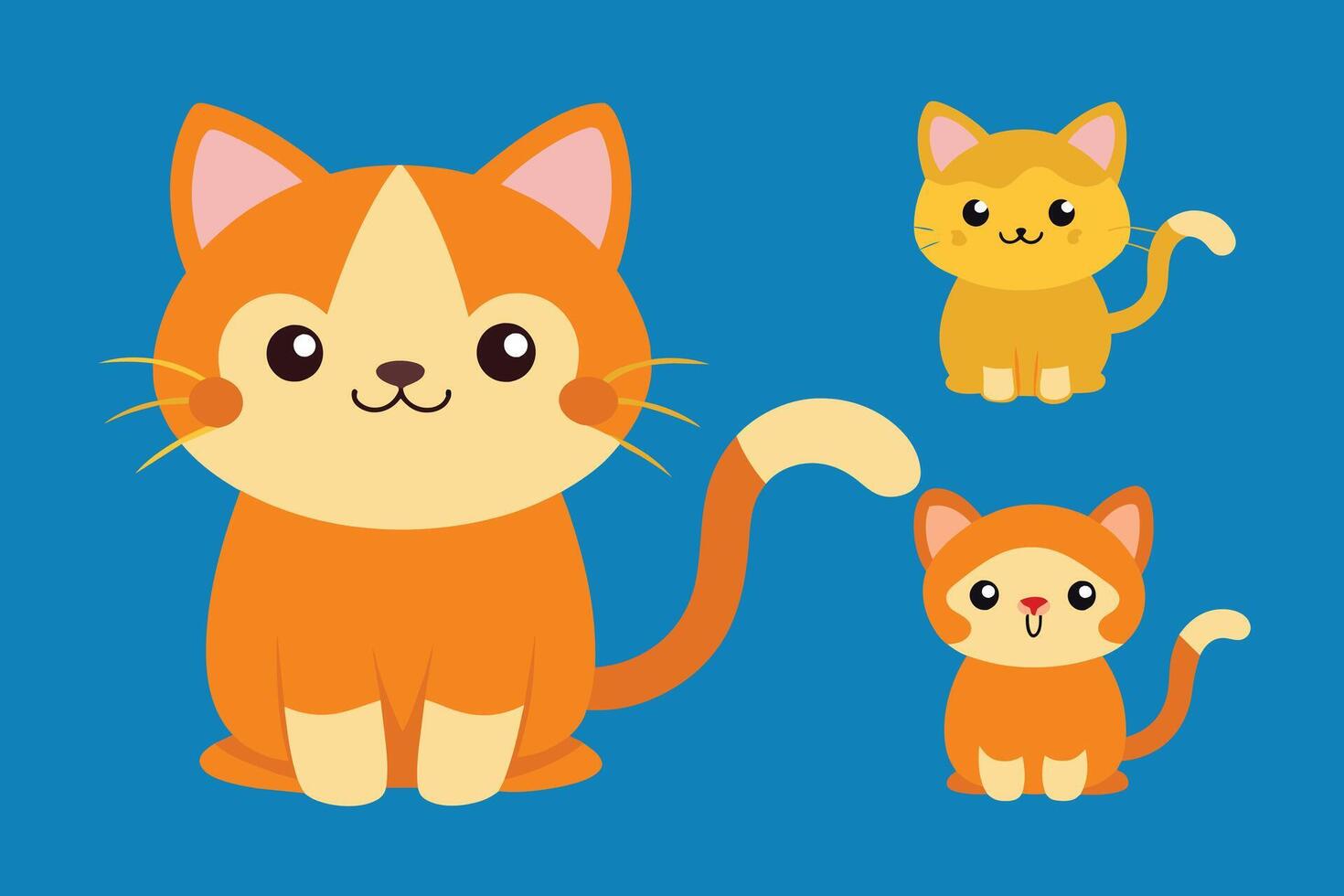 conjunto de lindo gato en diferentes poses ilustración de dibujos animados vector