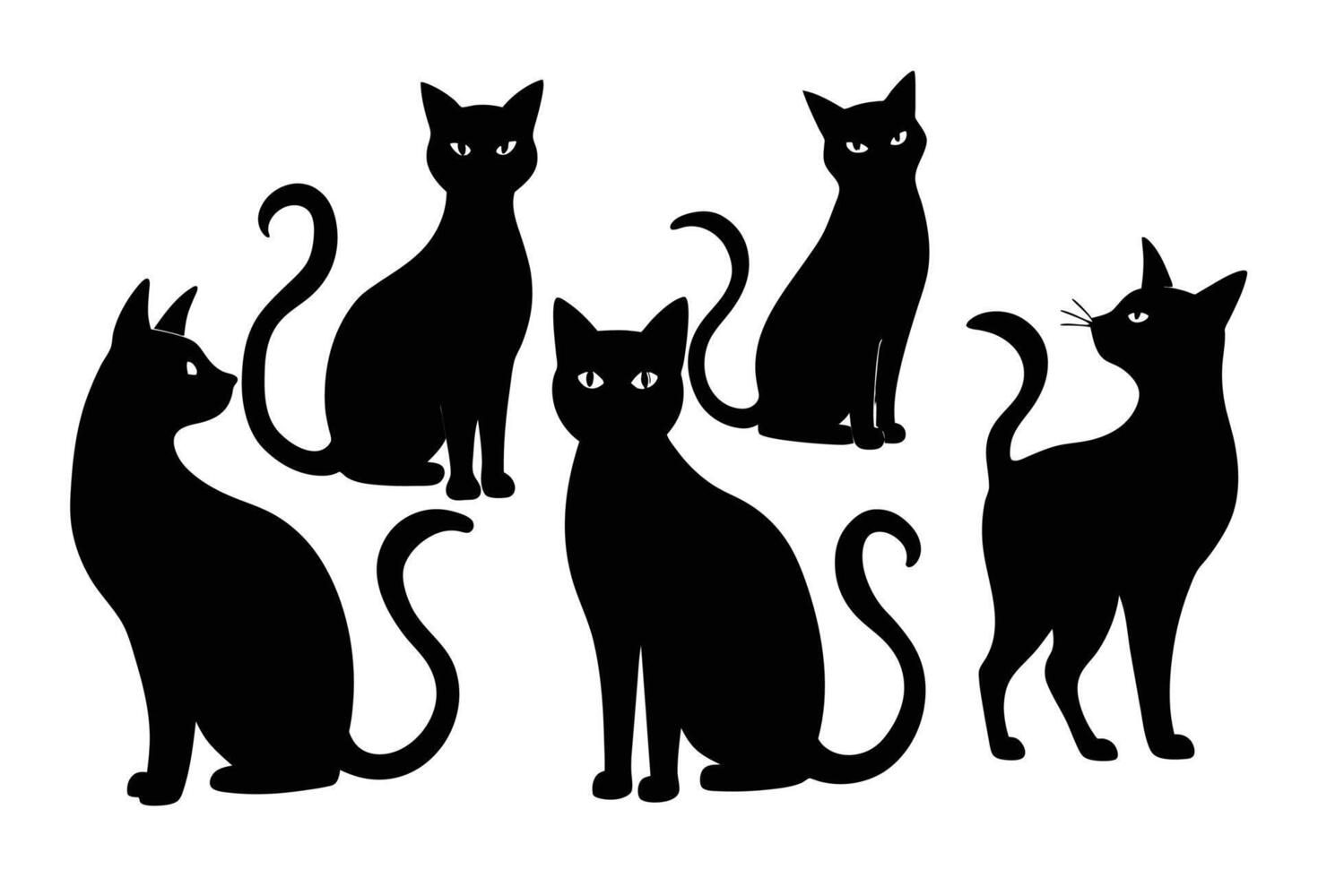 Vector set of cat silhouettes. Black cat vector isolated on white background