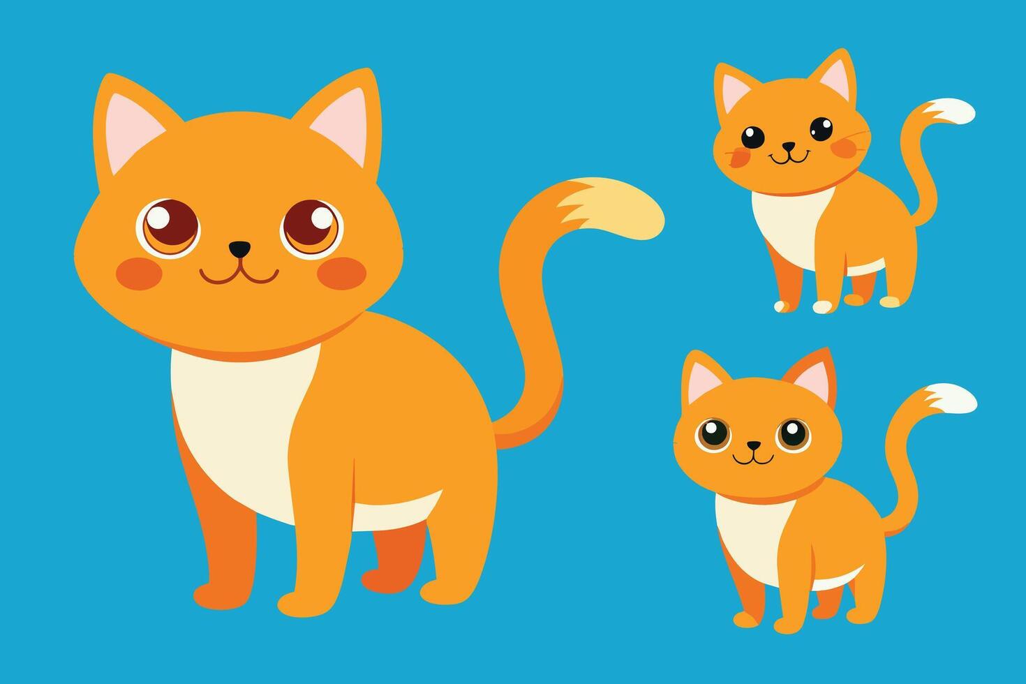 conjunto de lindo gato en diferentes poses ilustración de dibujos animados vector