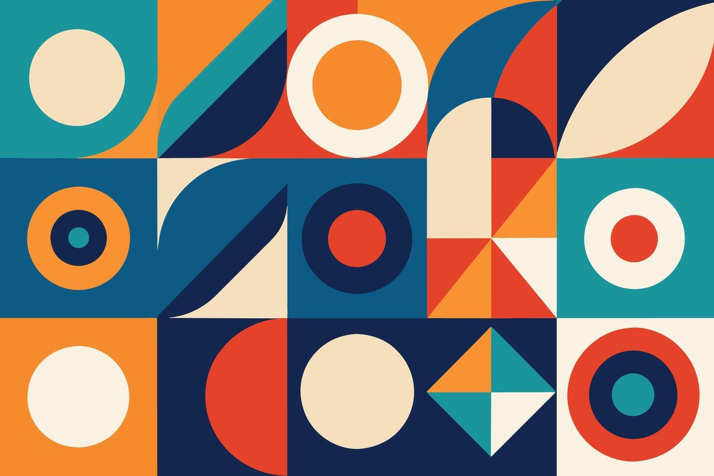 geometric pattern element in mid-century style. Retro abstract collection of colorful circle, curve, square and triangle shapes. Modern trendy design for cover, business card, poster, wall art vector