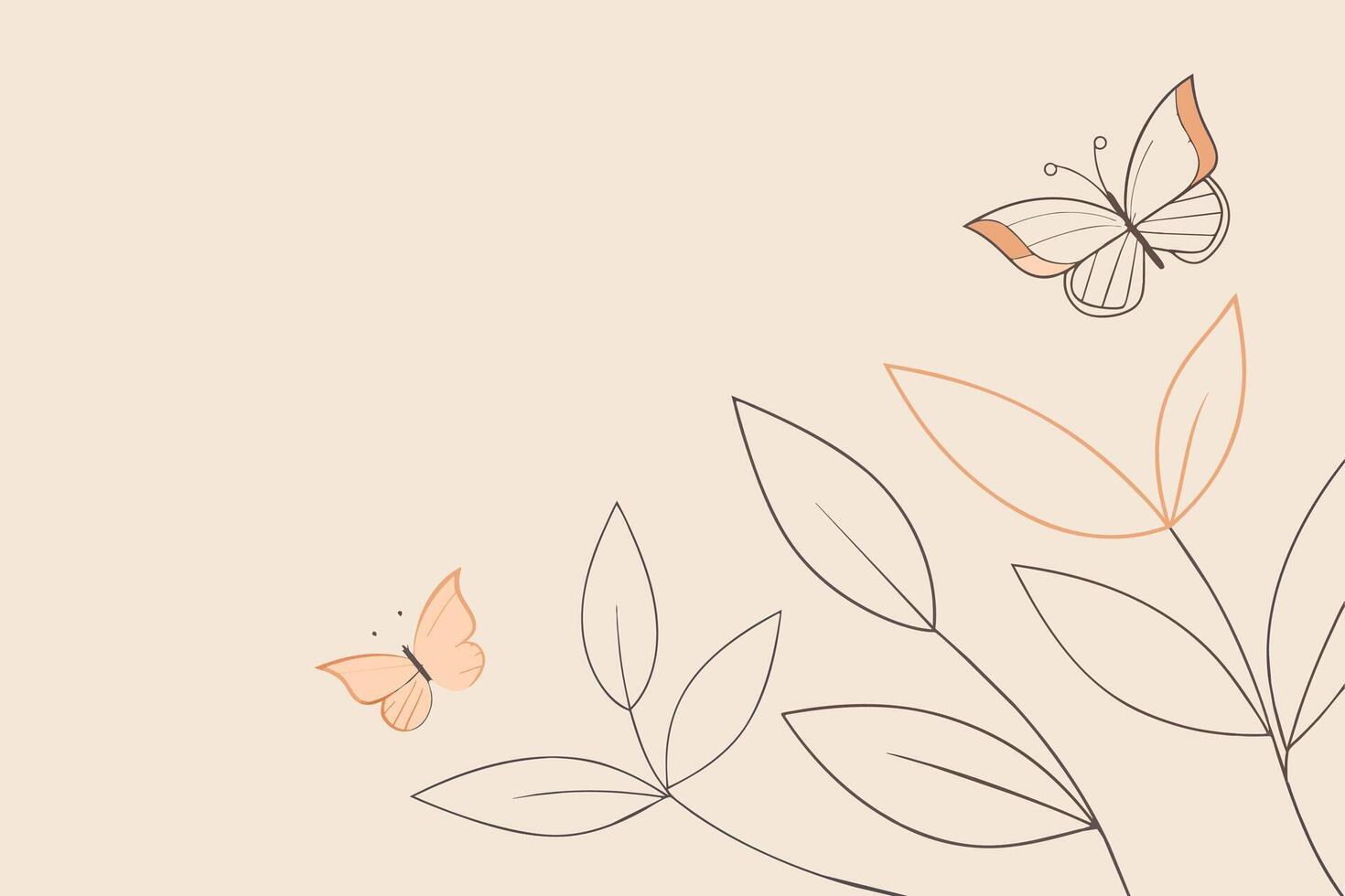 Leaves and Butterflies Pattern One Line Art Background vector