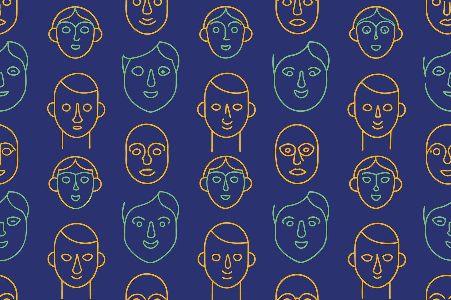 One Line Art Faces Seamless Pattern vector
