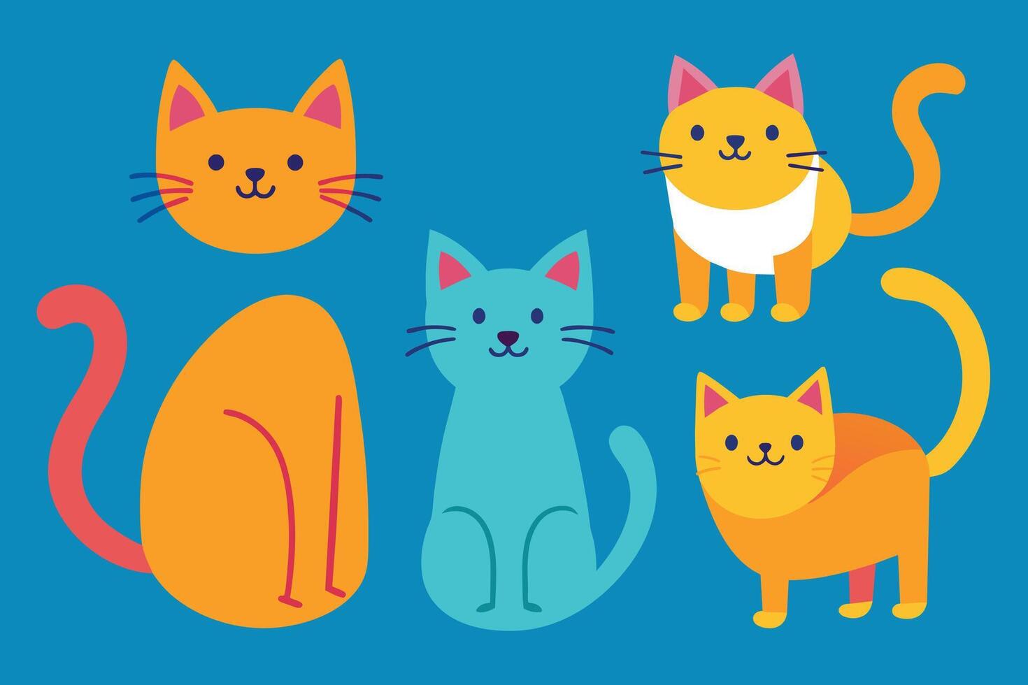 conjunto de lindo gato en diferentes poses ilustración de dibujos animados vector