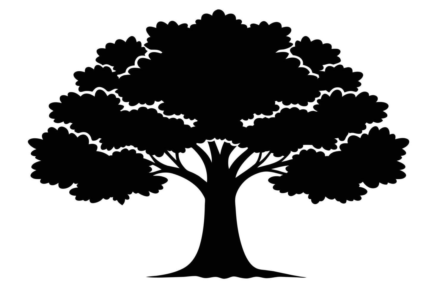 Black Oak trees silhouettes Vector isolated on white background