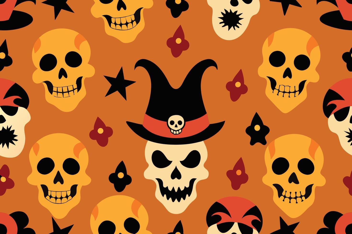 Seamless pattern on tattoo theme with skulls and clown masks vector
