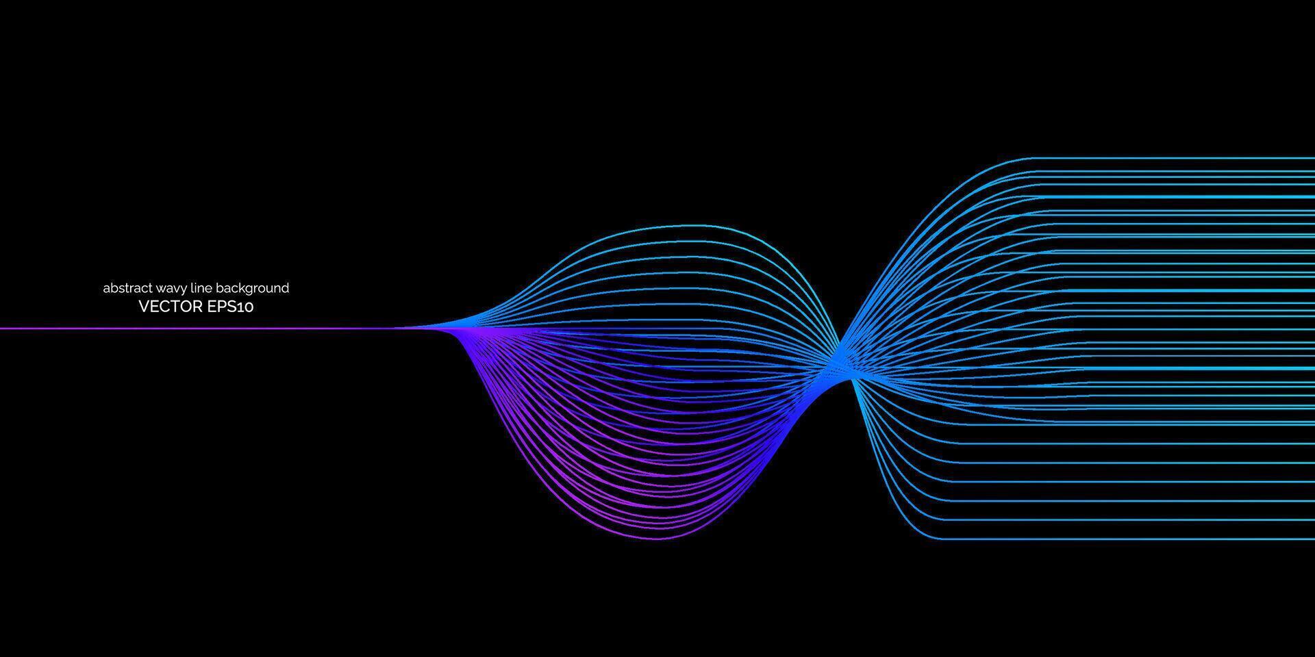 resumen ondulado dinámica azul verde parpadeo ligero líneas curva bandera en negro antecedentes en concepto tecnología, neural red, neurología, ciencia, música, neón ligero. vector