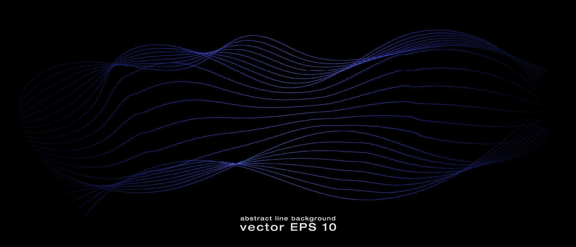 Abstract wavy dynamic blue green violet light lines curve banner on black background in concept technology, neural network, neurology, science, music, neon light vector