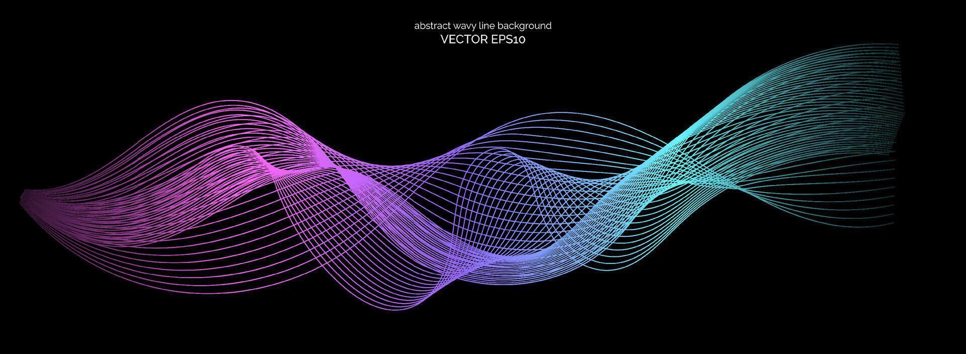 resumen ondulado dinámica azul verde parpadeo ligero líneas curva bandera en negro antecedentes en concepto tecnología, neural red, neurología, ciencia, música, neón ligero. vector