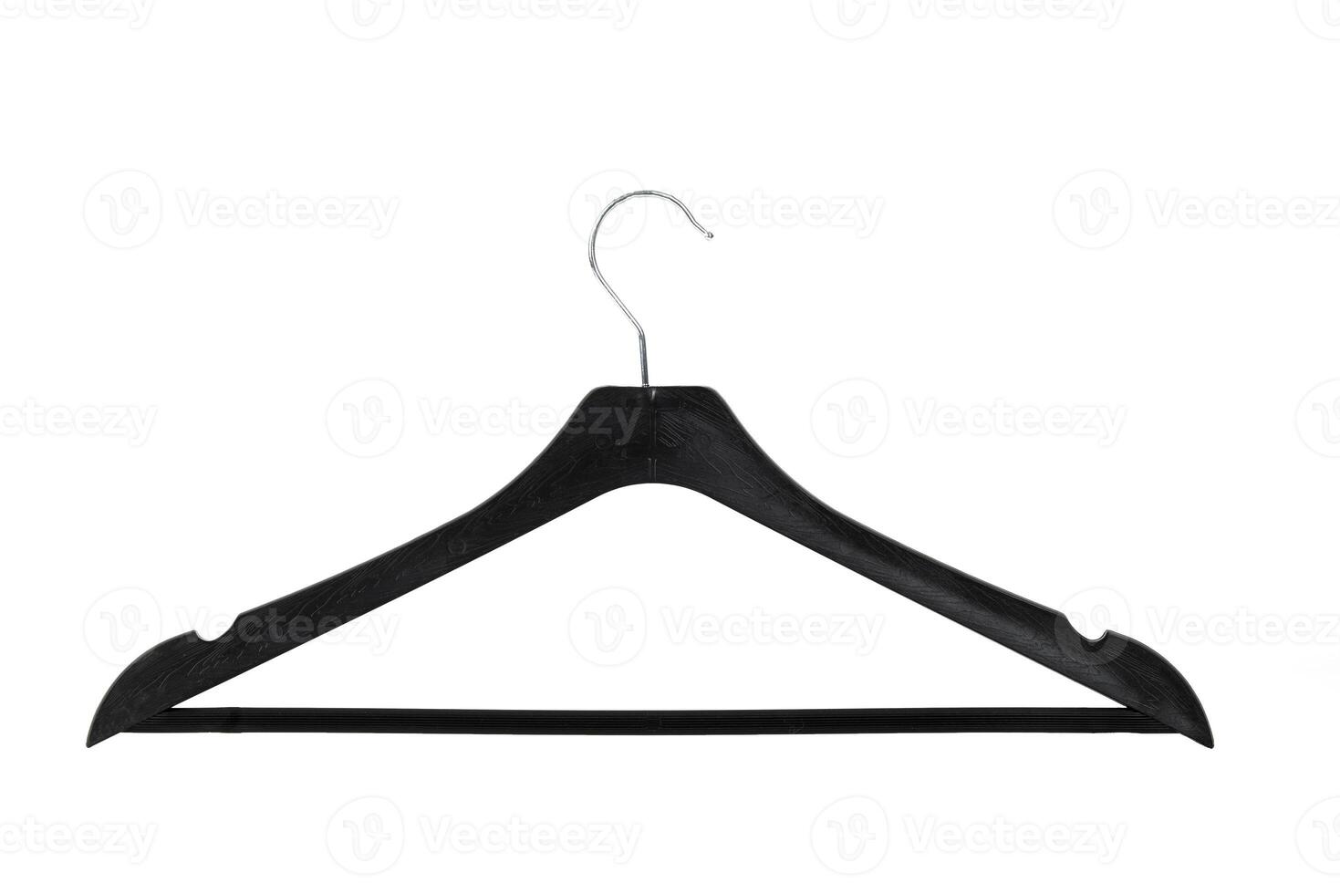 Black textured clothes hanger, isolated on white background. photo