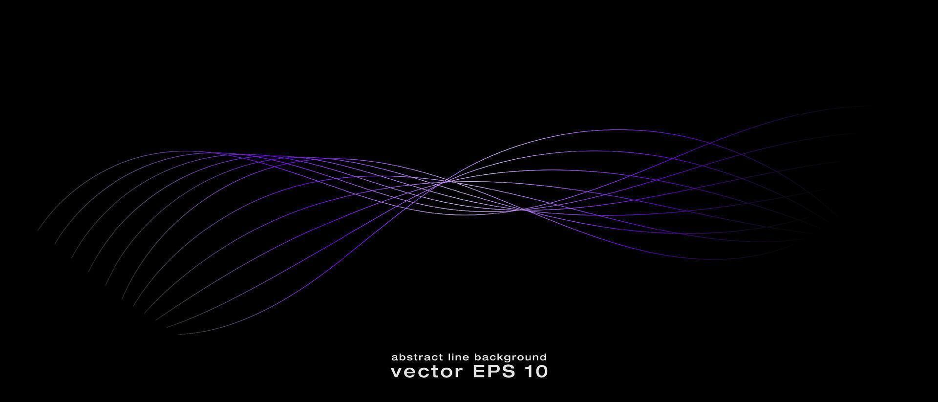 Abstract wavy dynamic blue green violet light lines curve banner on black background in concept technology, neural network, neurology, science, music, neon light vector