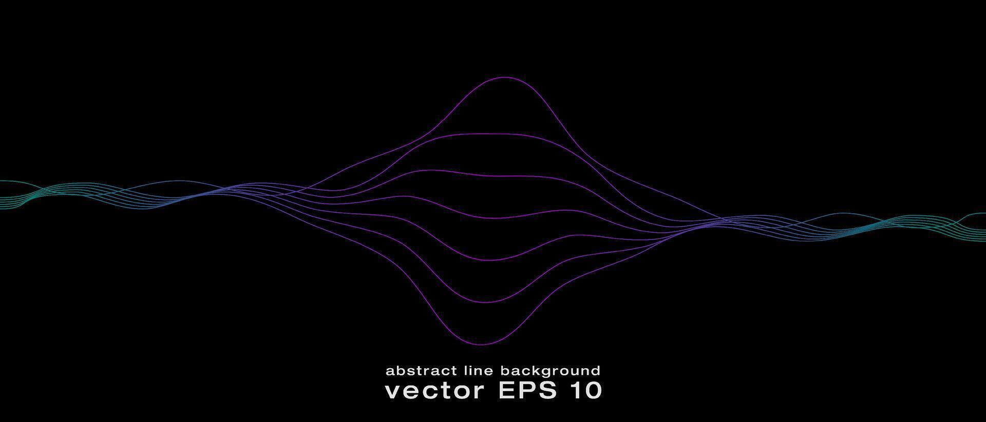 resumen ondulado dinámica azul verde Violeta ligero líneas curva bandera en negro antecedentes en concepto tecnología, neural red, neurología, ciencia, música, neón ligero vector