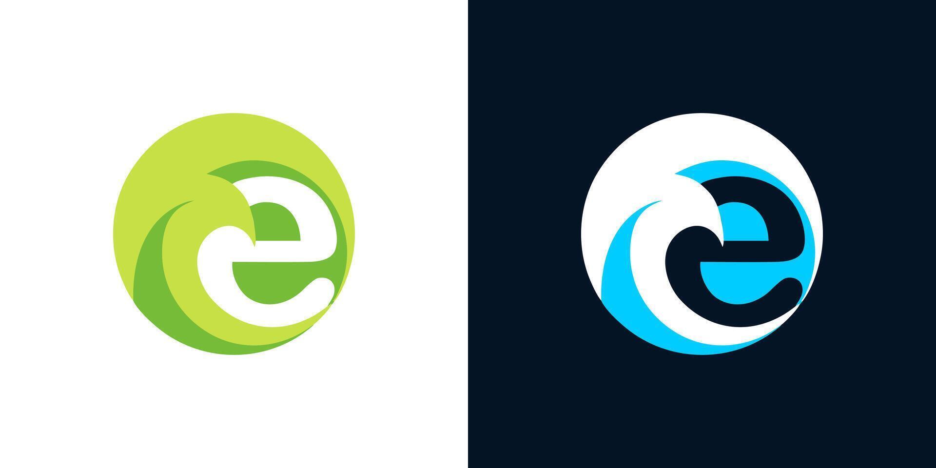 E leaf green circle logo. eco nature vector illustration