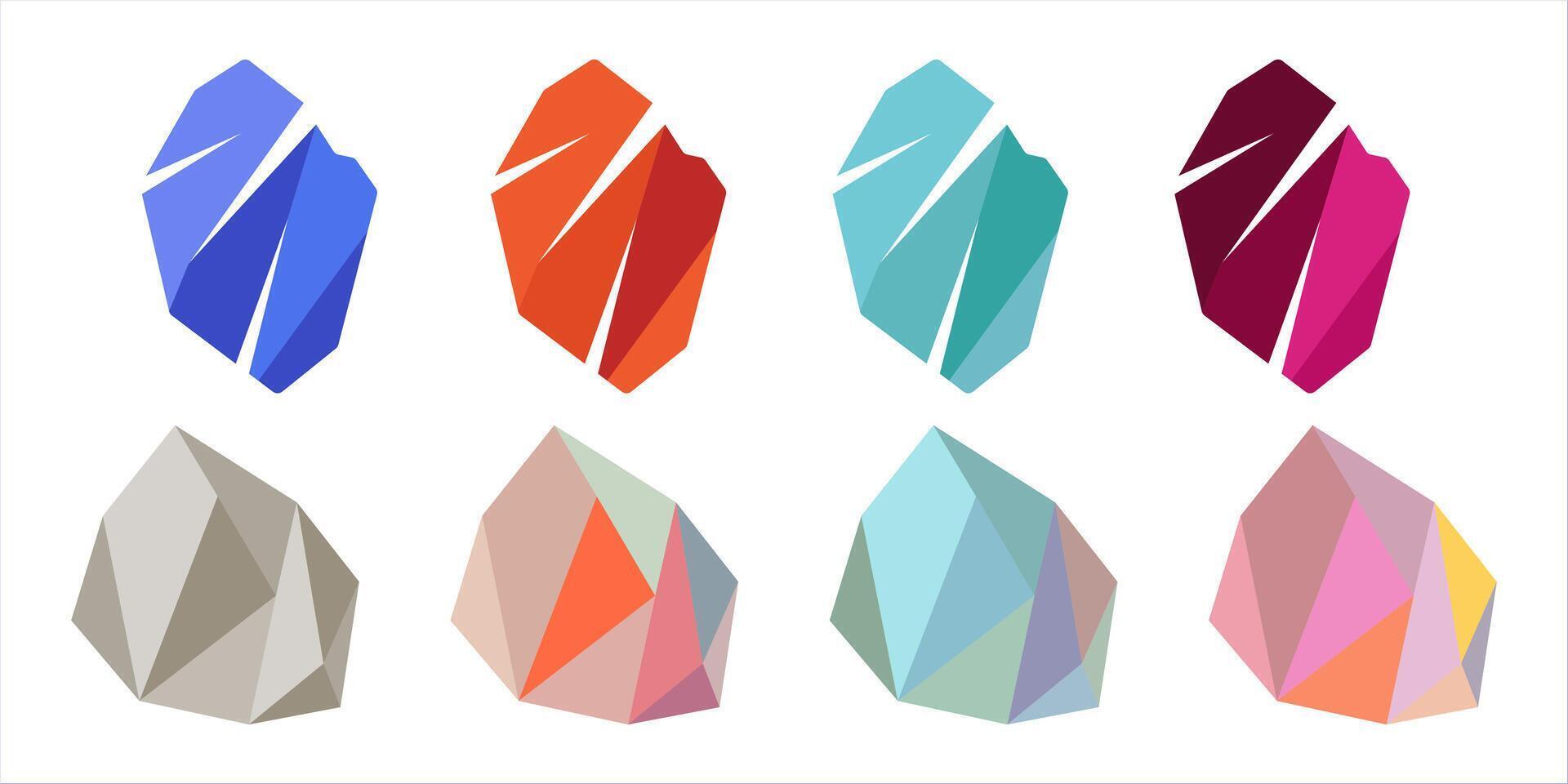 Collection of colored crystals. Geometric shapes. Trendy hipster retro backgrounds and logotypes. vector