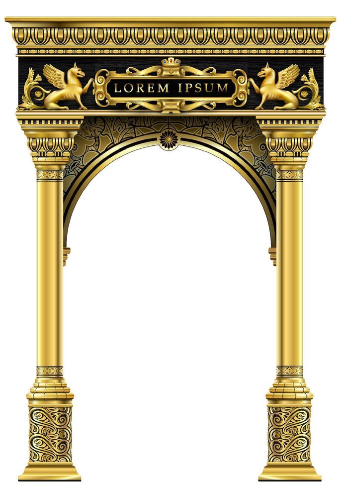 Triumphal Arch. Golden classic rococo baroque frame. Vector graphics. Luxury frame for painting or postcard cover