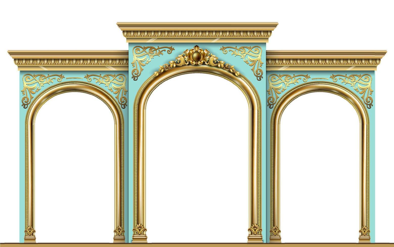 Triumphal Arch. Golden classic rococo baroque frame. Vector graphics. Luxury frame for painting or postcard cover