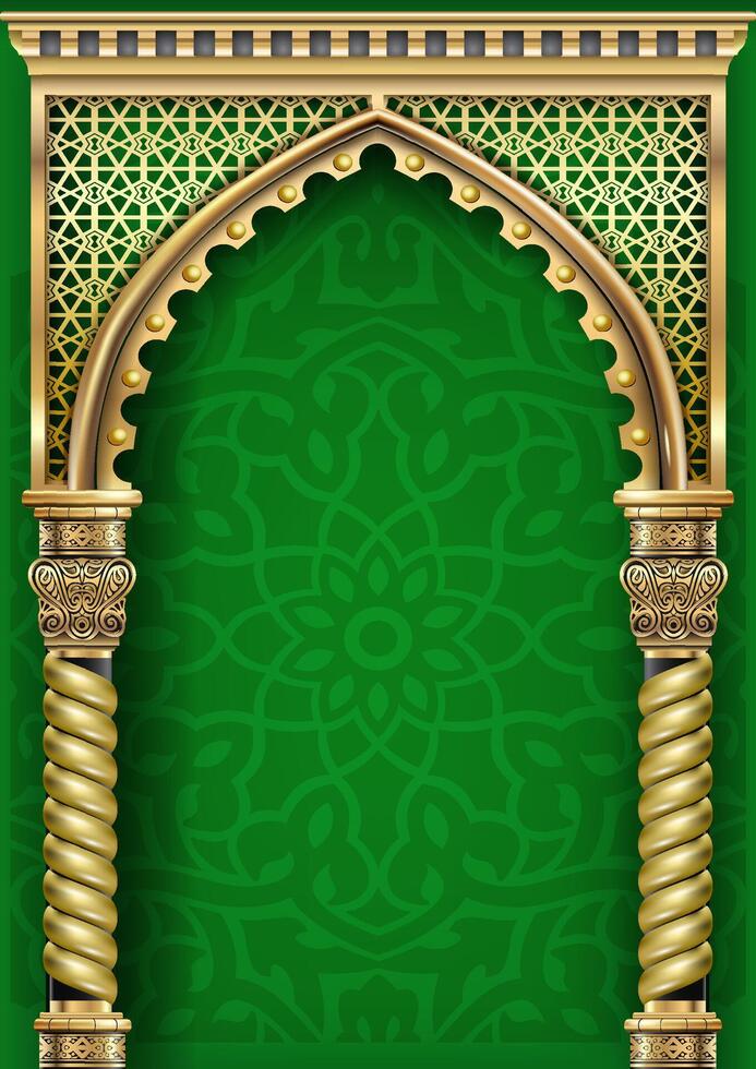 Arch of gold in the oriental style with Arabic traditional ornaments in vector graphics.