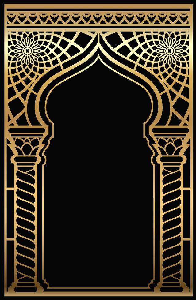 Vector arch. Cover for postcard, certificate, diploma. Golden vintage oriental arch frame