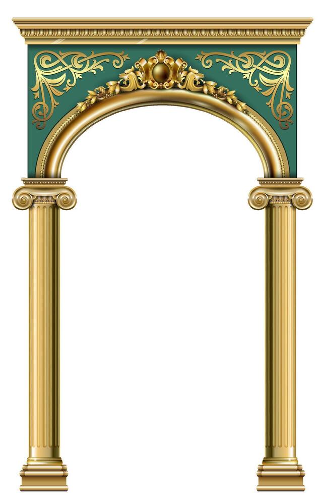 Triumphal Arch. Golden classic rococo baroque frame. Vector graphics. Luxury frame for painting or postcard cover