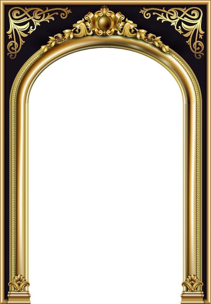 Triumphal Arch. Golden classic rococo baroque frame. Vector graphics. Luxury frame for painting or postcard cover