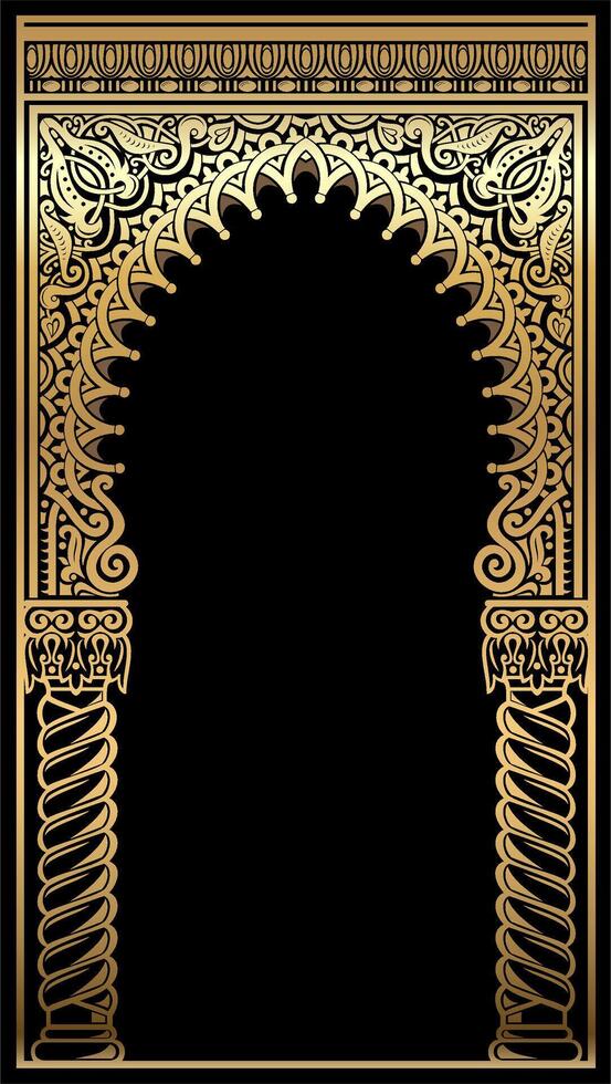 Arch of gold in the oriental style with Arabic traditional ornaments in vector graphics.