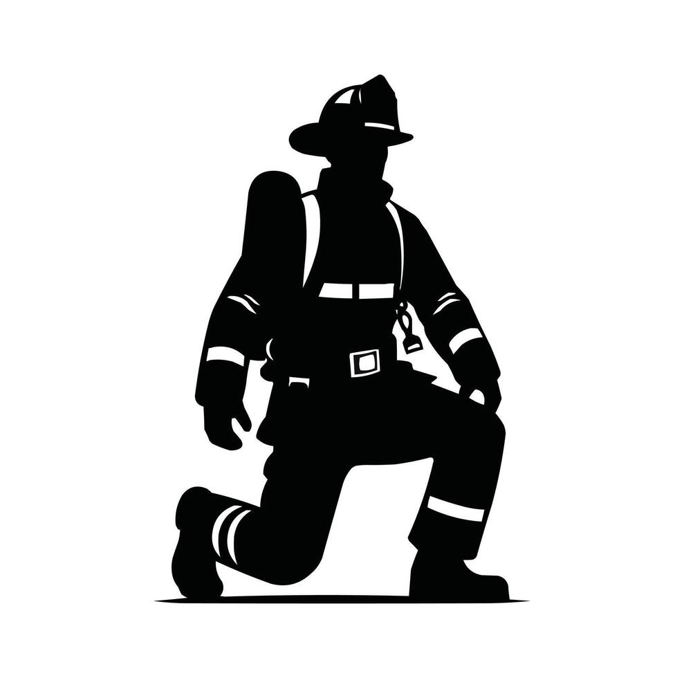 firefighters pose illustrator vector silhouette