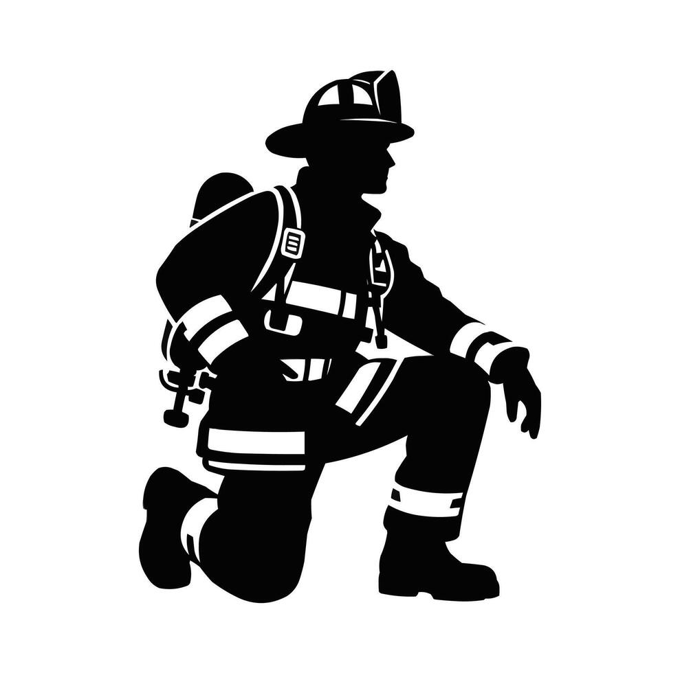 firefighters pose illustrator vector silhouette