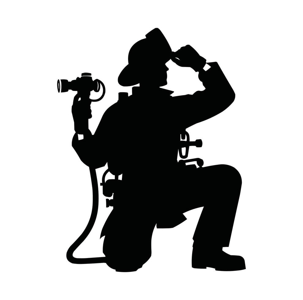 firefighters pose illustrator vector silhouette