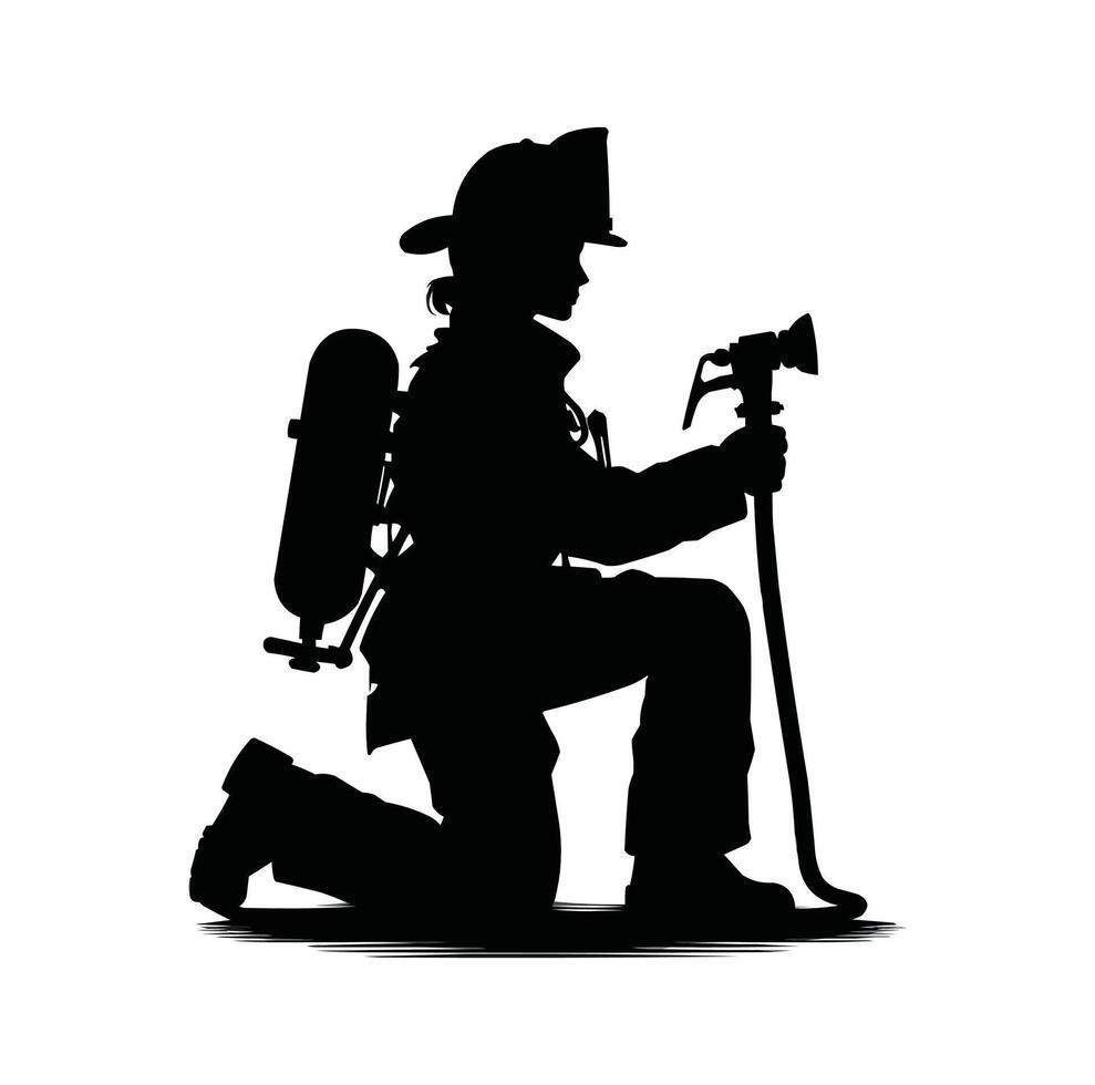 firefighters pose illustrator vector silhouette