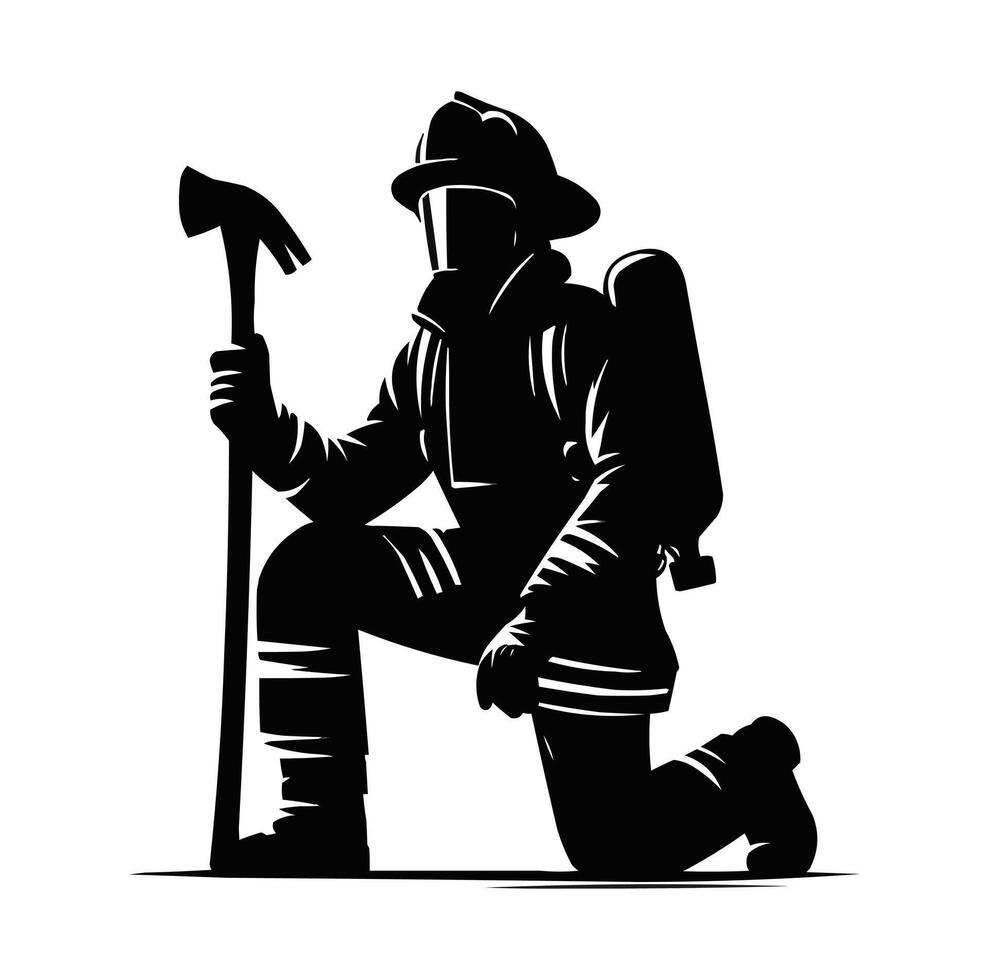 firefighters pose illustrator vector silhouette