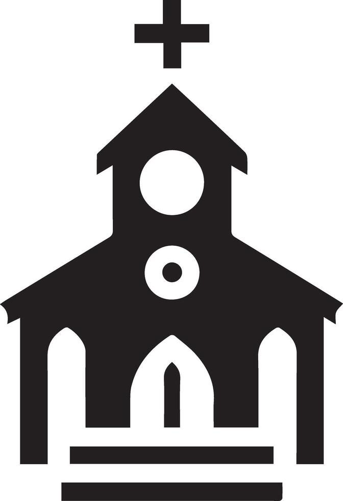 Church with a bell tower and steps, leading up to a cathedral double door entrance vector