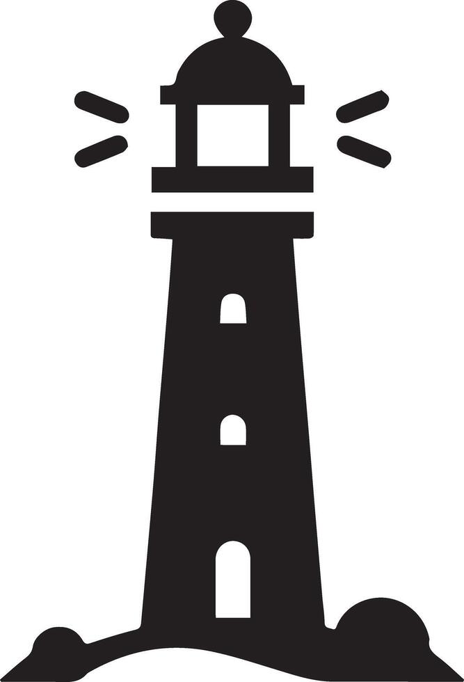 lighthouse isolated on a white background on a rolling hill with bright lights coming from the beacon. vector