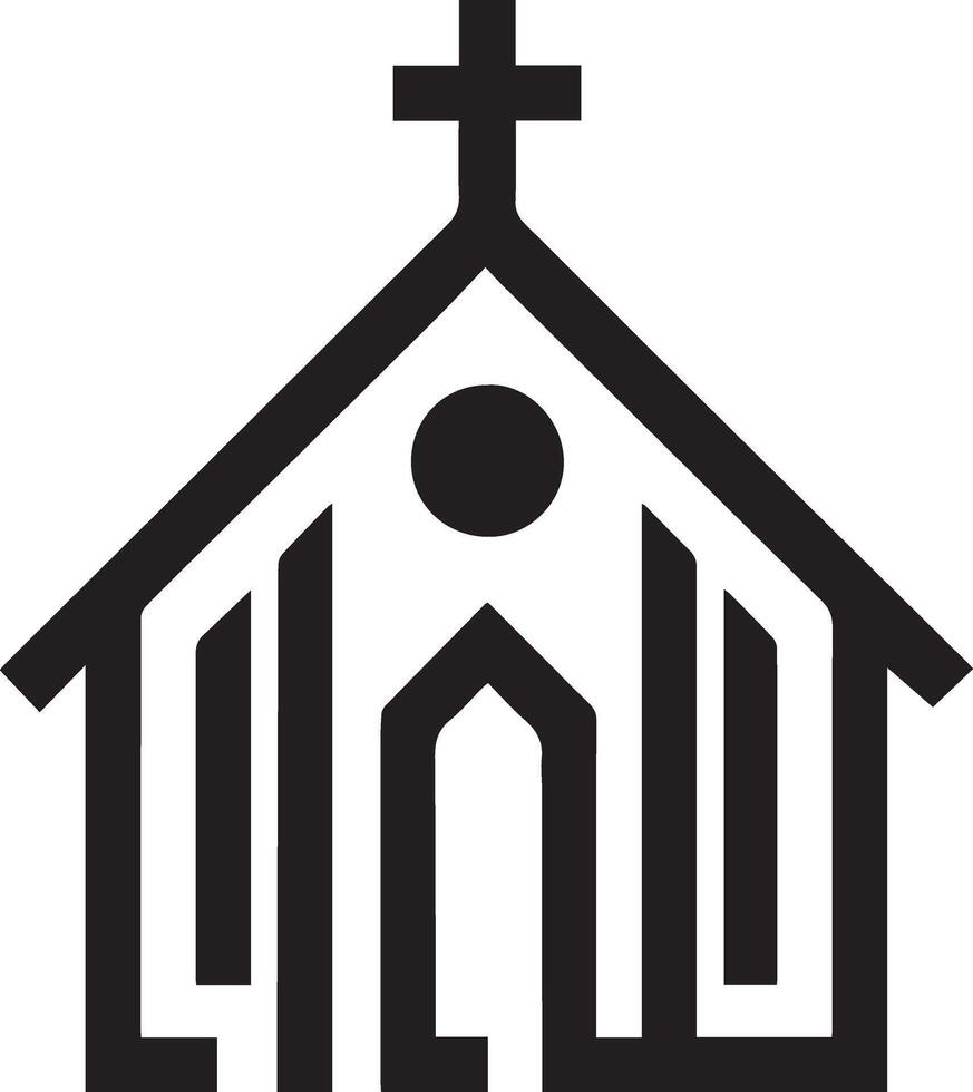 Logo of a church featuring a cross and a church building. Iconic church symbol with a cross and a church edifice. vector